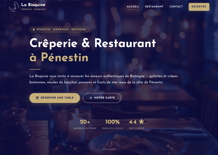 Site vitrine réalisé pour le restaurant La Bisquine