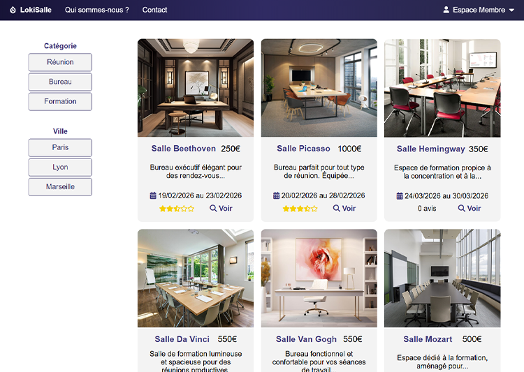 Site réalisé dans le cadre d’un projet de formation - Lokisalle